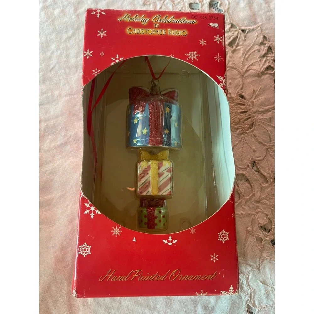 Christopher Radko Holiday Celebrations Stacked Gifts Glass Ornament